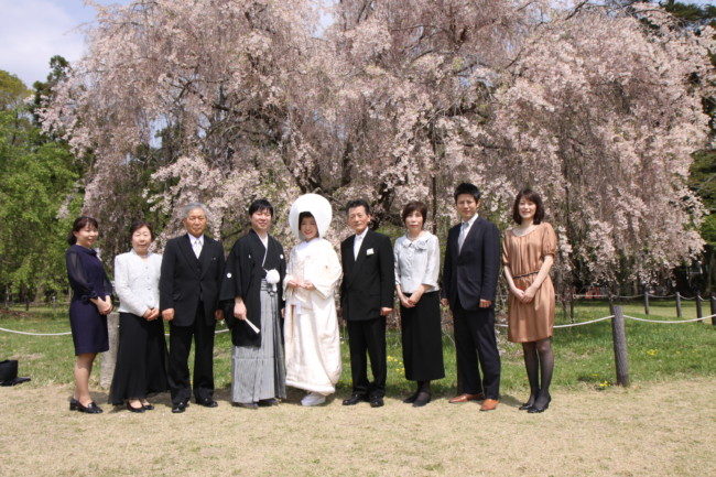 桜咲く京都上賀茂神社の結婚式